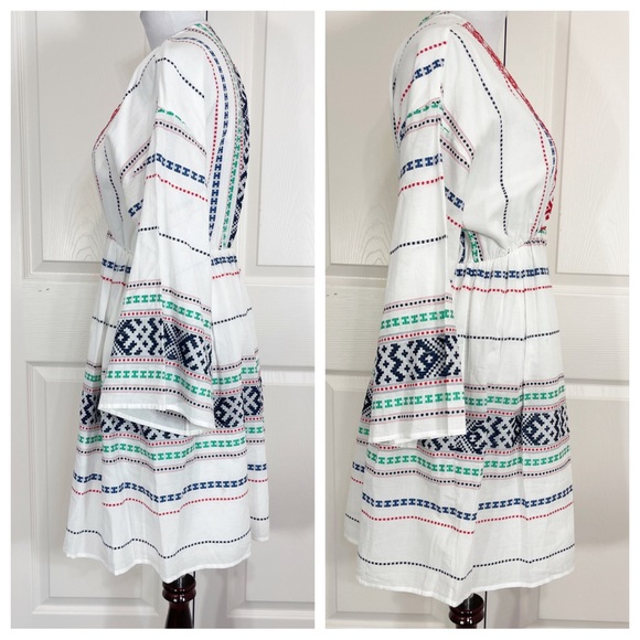 Joie Mini Dress Sada Embroidered white Fit N Flare Bell Sleeve - Picture 4 of 10